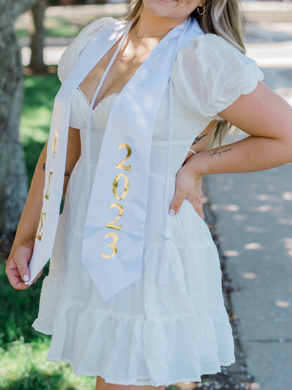 Princess Polly White Tiered Puff Sleeve Mini Dress with Gold Accent